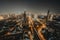 Aerial view of cars driving on trident road at Sathorn, Taksin bridge in Bangkok Downtown, Thailand. Financial district in