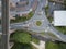 Aerial view of cars on a roundabout