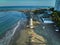 Aerial view of Cartagena, Colombia, showing the stunning coastline and pristine sandy beach