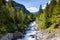 Aerial view of Cascade du Rouget Rouget Waterfalls in Sixt-fer-a-cheval in Haute-Savoie France