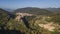 Aerial view of Castellfollit de la Roca cliff village in Catalonia