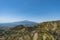 Aerial view from Castelmola, Sicily on coastal town and natural mountainous landscape