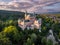 Aerial view of castle Bojnice, Central Europe, Slovakia. UNESCO. Sunset light.