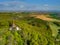 Aerial view of castle Buchlov and chapelle of st. Barbora in the Moravia landscape