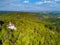 Aerial view of castle Buchlov and chapelle of st. Barbora in the Moravia landscape