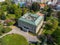 Aerial view of castle in the center of Zlin, modern town in Moravia