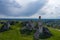 Aerial view of Castle Hill in Olsztyn. Medieval fortress ruins in the Jura region near Czestochowa. Poland. Central Europe