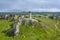 Aerial view of Castle Hill in Olsztyn. Medieval fortress ruins in the Jura region near Czestochowa. Poland. Central Europe