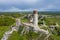 Aerial view of Castle Hill in Olsztyn. Medieval fortress ruins in the Jura region near Czestochowa. Poland. Central Europe