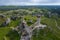 Aerial view of Castle Hill in Olsztyn. Medieval fortress ruins in the Jura region near Czestochowa. Poland. Central Europe