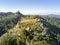 Aerial view of the Castle of the Moors and Pena Palace, Sintra,