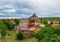 Aerial view about Castle of Simontornya with cloudy sky.