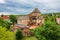 Aerial view about Castle of Simontornya with cloudy sky.