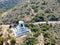 Aerial view of Catalina Chimes Tower, Avalon bay, Santa Catalina Island, USA