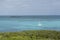 Aerial view of catamaran in caribbean