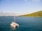 Aerial view of catamaran sailling in coastline