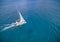 Aerial view of catamaran sailling in ocean