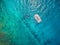 Aerial view of catamaran sailling in ocean