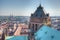 Aerial view of the cathedral and old town of Strasbourg, France