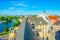 Aerial view of Cathedral of saint john the baptist over parish church of the most holy name of jesus in Wroclaw, Poland