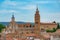 Aerial view of Cathedral Santa Maria de la Huerta in Spanish tow