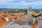 Aerial view of the cathedral of Zagreb and Dolac market, Croatia