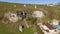 Aerial view cave in rock of sunny day