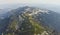 Aerial view of Ceahlau mountain with rocky stone and forest landscape