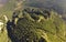 Aerial view of Ceahlau Toaca mountain peak