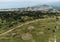 Aerial view of celestial Labyrinths stone mazes in mountains above Novi Vinodolski, Croatia