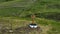 Aerial view of a Celtic Cross on the top of Slemish Mountain Co Antrim Northern Ireland Slemish hill where St Patrick worked as a