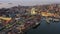 Aerial view of the center of the beautiful city of Vladivostok at sunset