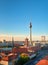 Aerial view of central Berlin on a bright day in Spring, iand television tower on Alexanderplatz