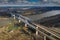 Aerial view of Cernavoda Bridge on A2 highway in Romania. The road to Black Sea. Historic infrastructure over Danube