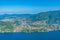 Aerial view of Cernobbio and Tavernola towns near lake Como in Italy