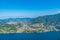 Aerial view of Cernobbio and Tavernola towns near lake Como in Italy