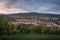 Aerial view of Cesky Krumlov from Hill of the Cross viewpoint at sunset - Cesky Krumlov, Czech Republic