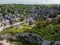 Aerial view on chalk cliffs, and old houses in small village Veules-les-Roses, Normandy, France. Tourists destination