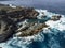 Aerial view on Charco del Viento natural pool in black lava rocks on Tenerife, Canary islands, Spain