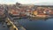 Aerial view of Charles Bridge and Prague Castle at sunset light in desember in Prague, Czech Republic