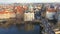 Aerial view of Charles Bridge at sunset light in desember in Prague, Czech Republic