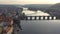 Aerial view of Charles Bridge at sunset light in desember in Prague, Czech Republic