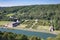 Aerial view chateau Freyr along river Meuse near Dinant, Belgium