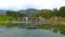 Aerial view of Chemal hydroelectric station located on the Chemal River in the Republic of Altai, Russia