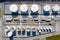 Aerial view of Chemical industry storage tank and tanker truck In wailting in Industrial Plant to tranfer oil to gas station