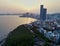 Aerial View of Cherry Brossoms Blooming in Dalmaji Hill  Haeundae  Busan  Korea