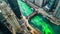 Aerial view of Chicago river dye celebrating St. Patrick's day, United States. Generative AI