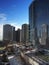 Aerial view of Chicago skyscrapers and Lake Michigan