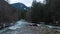 Aerial View of Chilliwack River with snow during winter season.