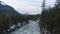 Aerial View of Chilliwack River with snow during winter season.